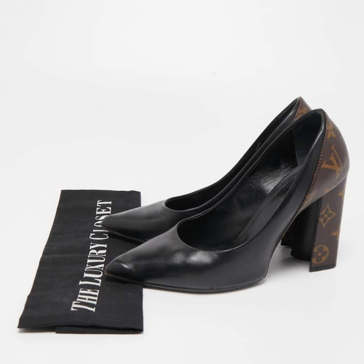 Pre Owned Louis Vuitton Black/Brown Leather and Monogram Canvas Matchmaker Pumps Size 37.5