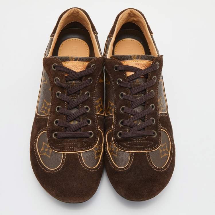 Pre Owned Louis Vuitton Brown Monogram Canvas and Suede Energie Low Top Sneakers Size 38.5