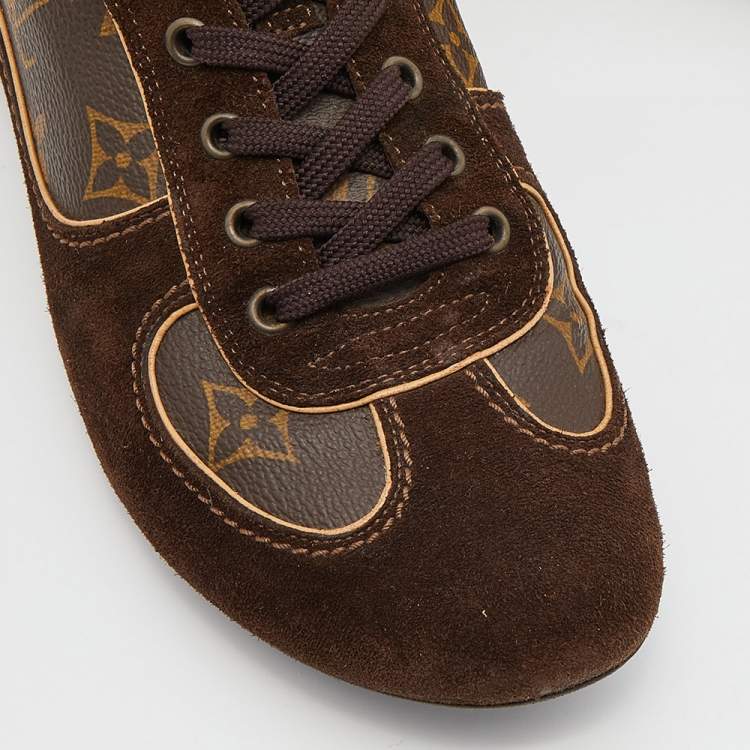 Pre Owned Louis Vuitton Brown Monogram Canvas and Suede Energie Low Top Sneakers Size 38.5