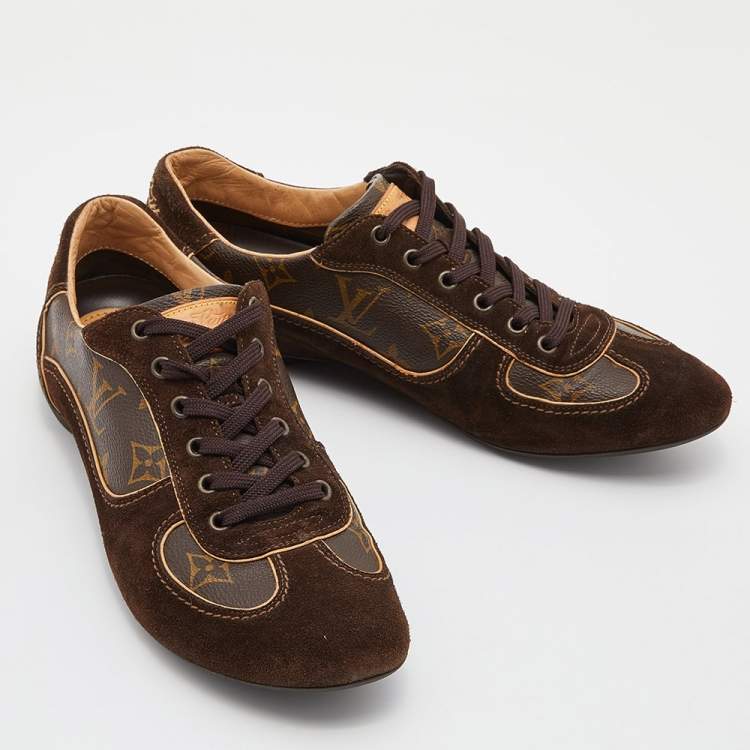 Pre Owned Louis Vuitton Brown Monogram Canvas and Suede Energie Low Top Sneakers Size 38.5