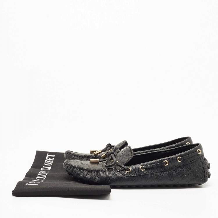 Pre Owned Louis Vuitton Black Embossed Leather Gloria Loafers Size 36