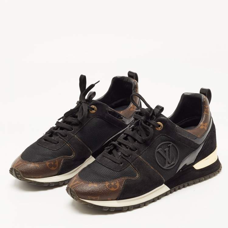 Louis Vuitton Black Leather and Monogram Canvas Run Away Low Top