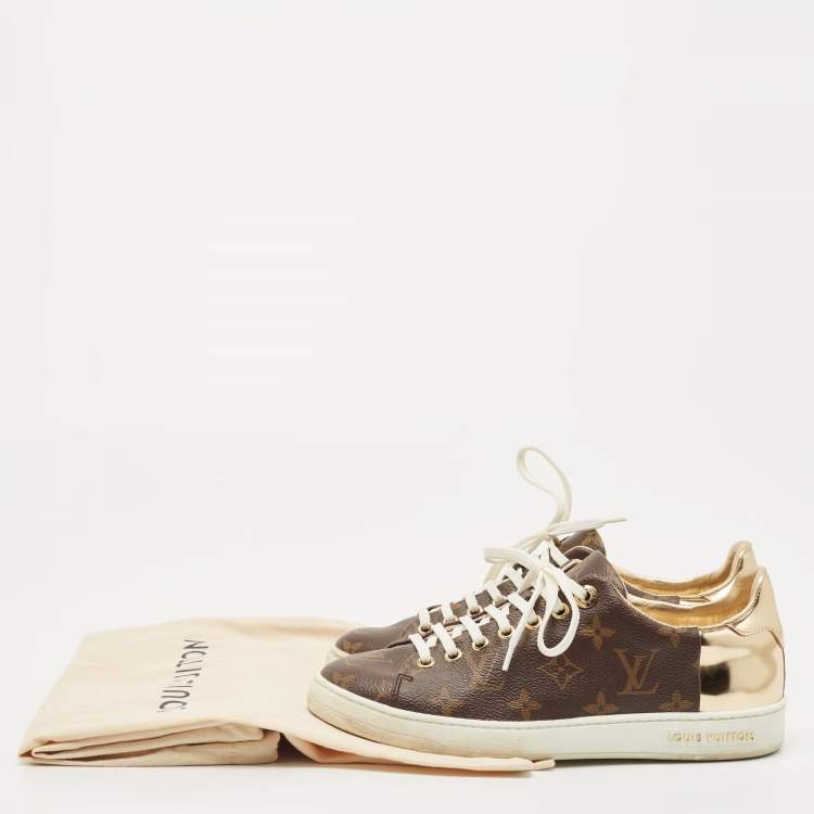 Pre Owned Louis Vuitton Gold Coated Canvas and Patent Leather Frontrow Sneakers Size 37