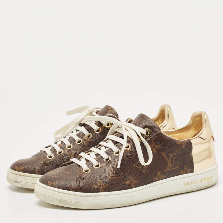 Louis Vuitton Gold Coated Canvas and Patent Leather Frontrow Sneakers Size  37 Louis Vuitton