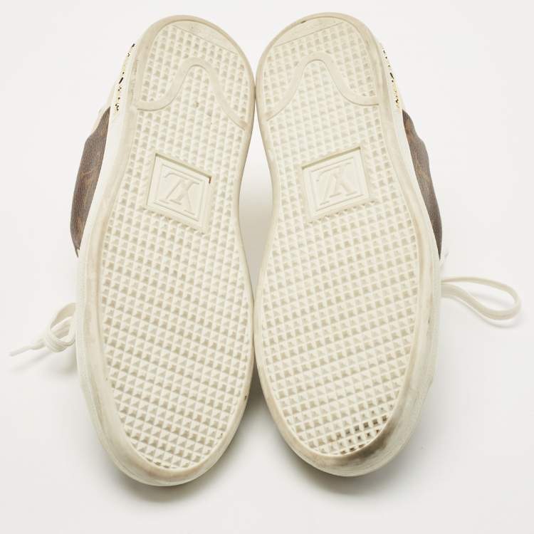 Pre Owned Louis Vuitton Gold Coated Canvas and Patent Leather Frontrow Sneakers Size 37