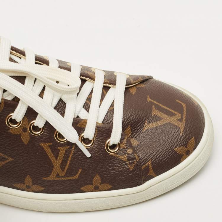 Pre Owned Louis Vuitton Gold Coated Canvas and Patent Leather Frontrow Sneakers Size 37