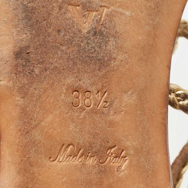 Pre Owned Louis Vuitton Gold Leather Gladiator Flats Size 38.5