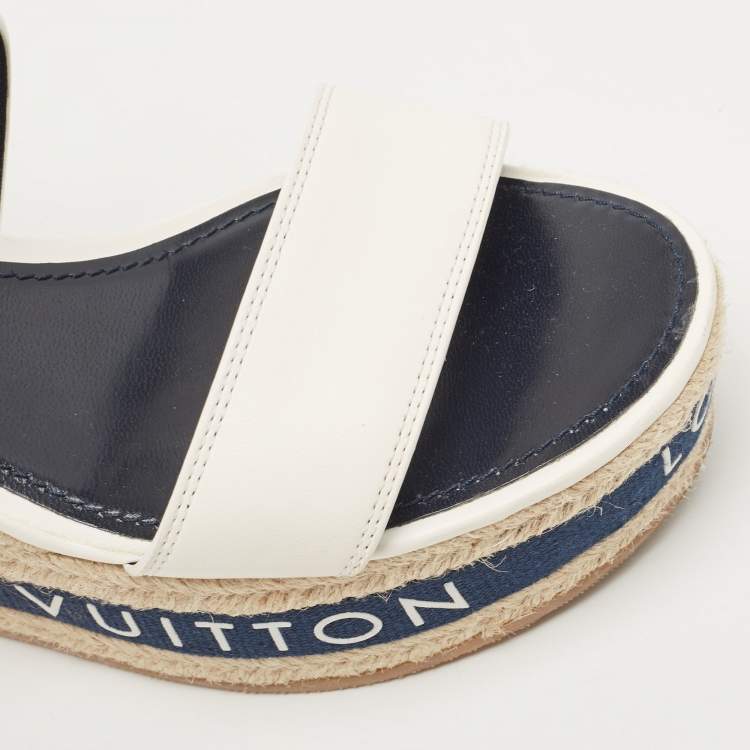 مملوكة مسبقًا Louis Vuitton White Leather Wedge Ankle Sandals Size 41