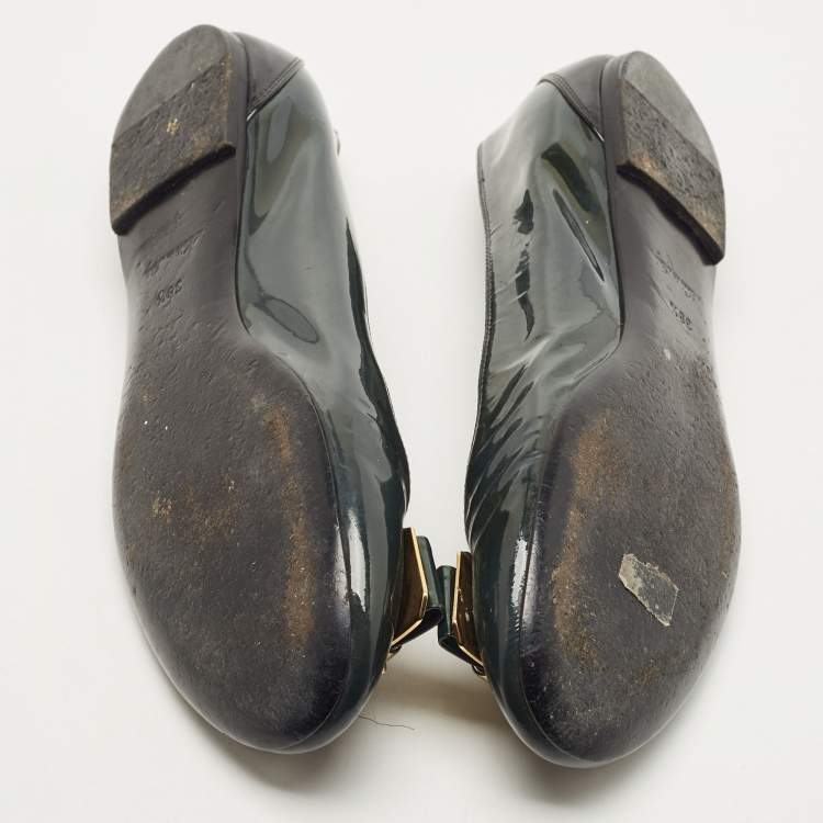 Pre Owned Louis Vuitton Dark Green Patent Leather Ballet Flats Size 38.5