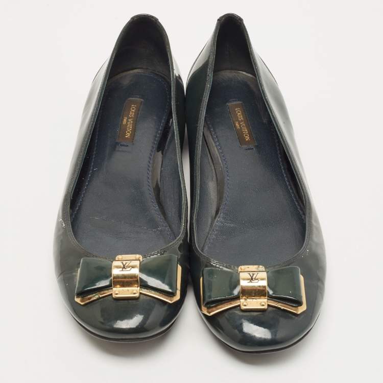 Pre Owned Louis Vuitton Dark Green Patent Leather Ballet Flats Size 38.5