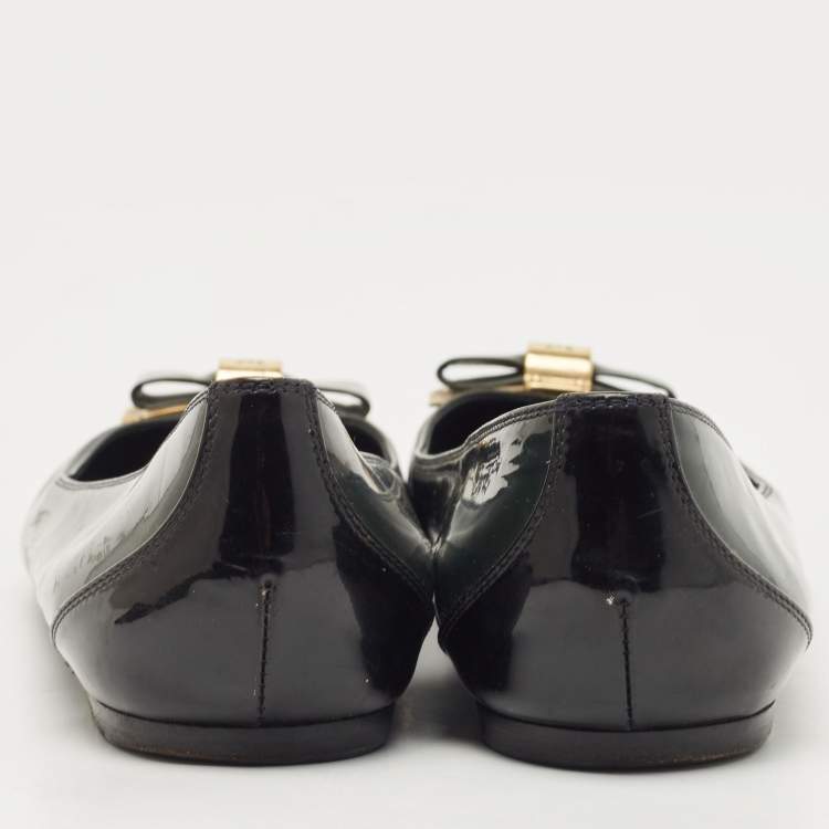 Pre Owned Louis Vuitton Dark Green Patent Leather Ballet Flats Size 38.5