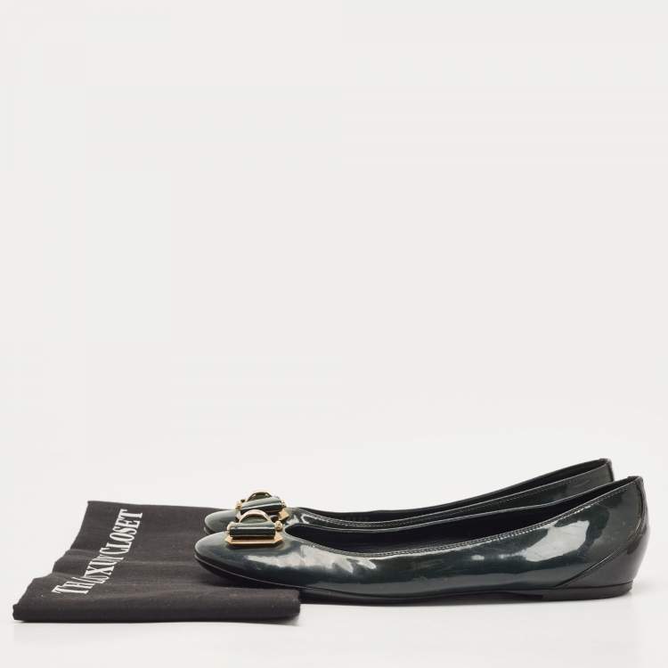 Pre Owned Louis Vuitton Dark Green Patent Leather Ballet Flats Size 38.5