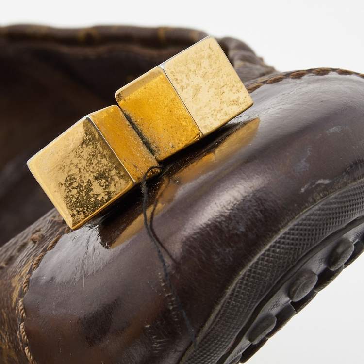 Pre Owned Louis Vuitton Brown Monogram Canvas and Leather Cap Toe Dice Ballet Flats Size 39