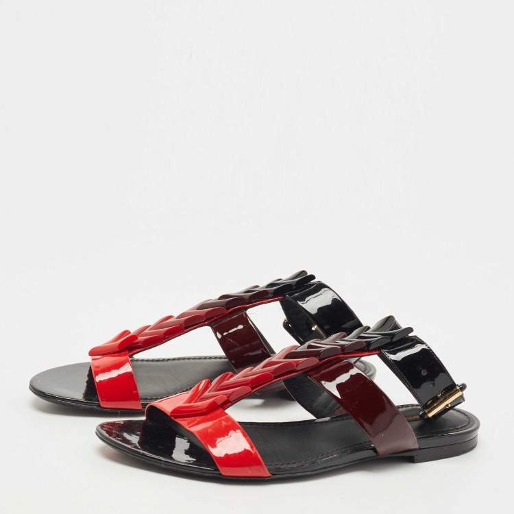 Louis Vuitton Multicolor Patent Leather Ankle Strap Flat Sandals Size 37.5