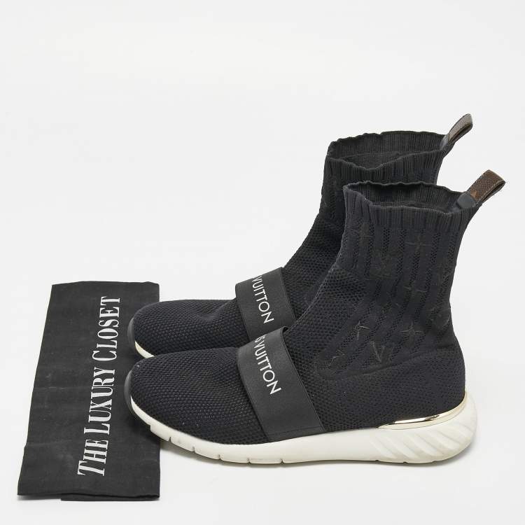Pre Owned Louis Vuitton Black Knit Fabric Sock High Top Sneakers Size 38