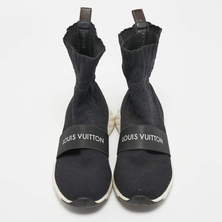 Pre Owned Louis Vuitton Black Knit Fabric Sock High Top Sneakers Size 38