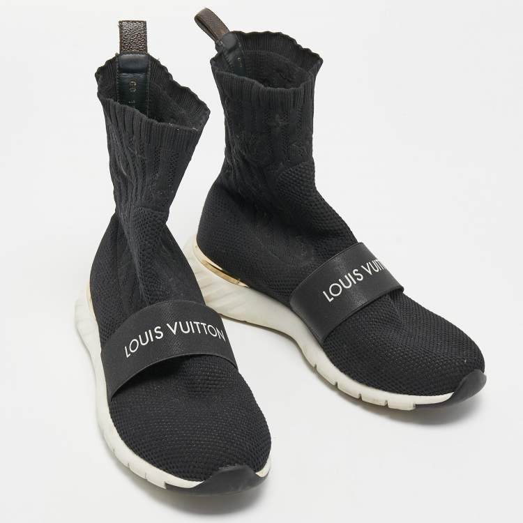 Pre Owned Louis Vuitton Black Knit Fabric Sock High Top Sneakers Size 38