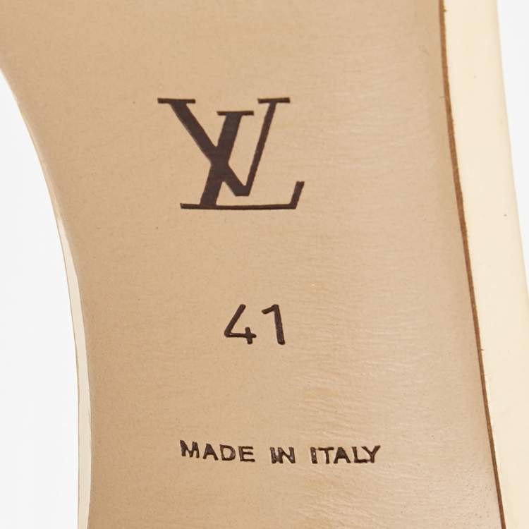 Pre Owned Louis Vuitton Beige Patent Leather LV Dice Slide Sandals Size 41