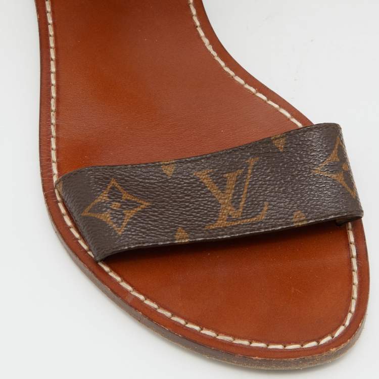 Pre Owned Louis Vuitton Brown Monogram Canvas and Leather Passenger Flat Sandals Size 38