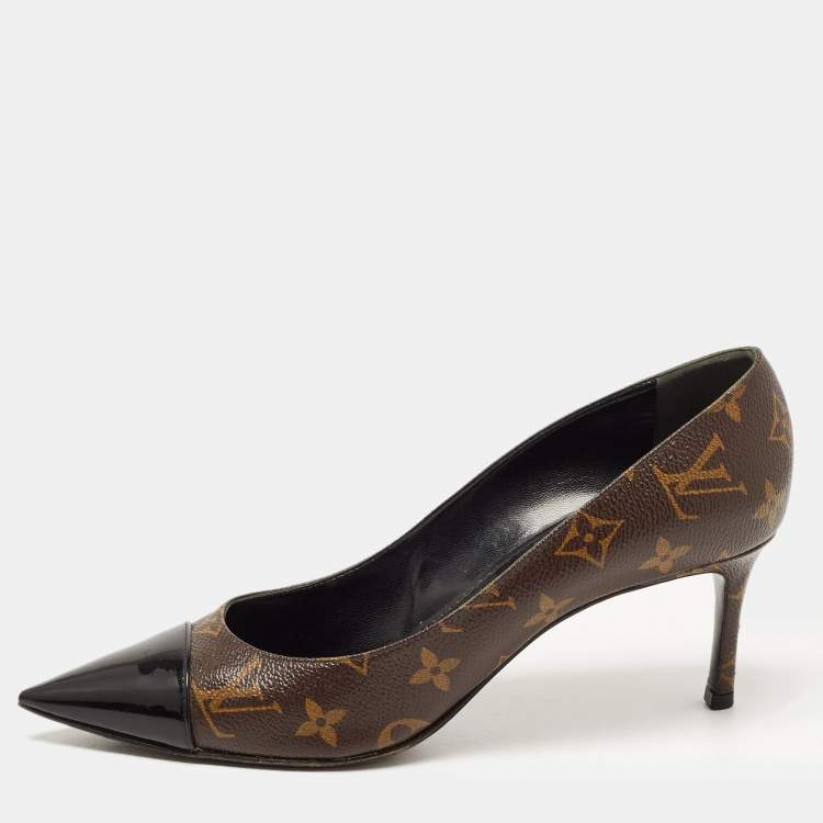 Pre Owned Louis Vuitton Black/Brown Monogram Canvas and Patent Leather Fetish Pumps Size 40