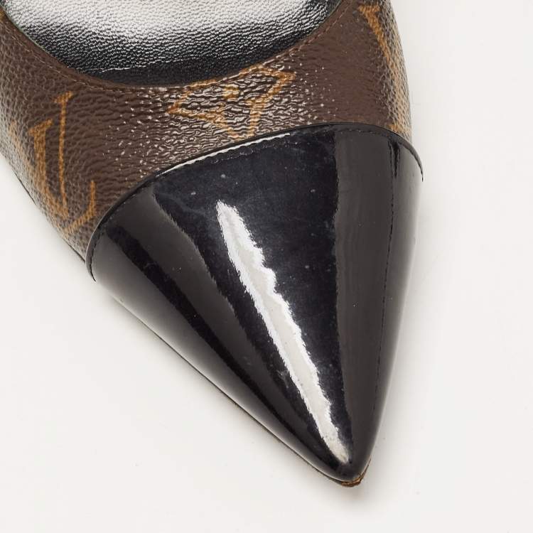 Pre Owned Louis Vuitton Black/Brown Monogram Canvas and Patent Leather Fetish Pumps Size 40