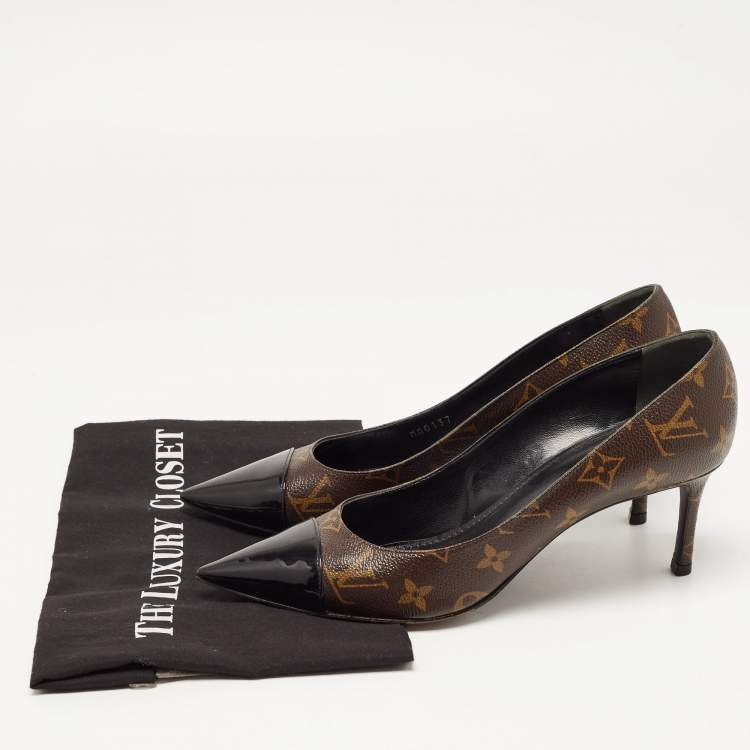 Pre Owned Louis Vuitton Black/Brown Monogram Canvas and Patent Leather Fetish Pumps Size 40