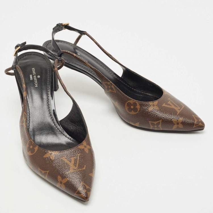 مملوكة مسبقًا Louis Vuitton Brown Monogram Canvas Chérie Slingback  Pumps Size 37.5
