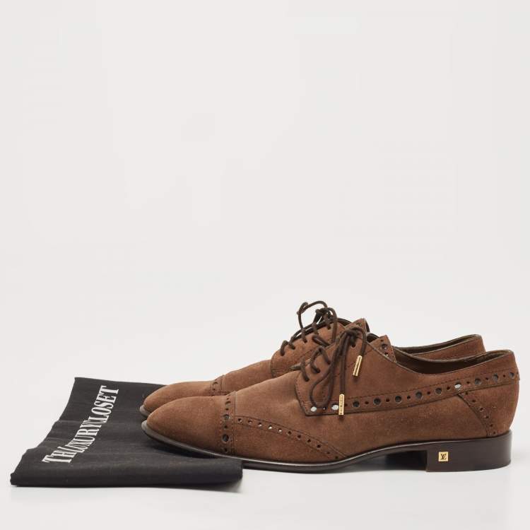 Pre Owned Louis Vuitton Brown Suede Lace Up Brogue Derby Size 38