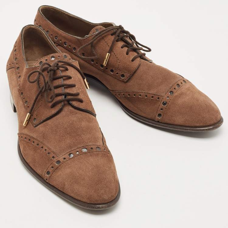 Pre Owned Louis Vuitton Brown Suede Lace Up Brogue Derby Size 38
