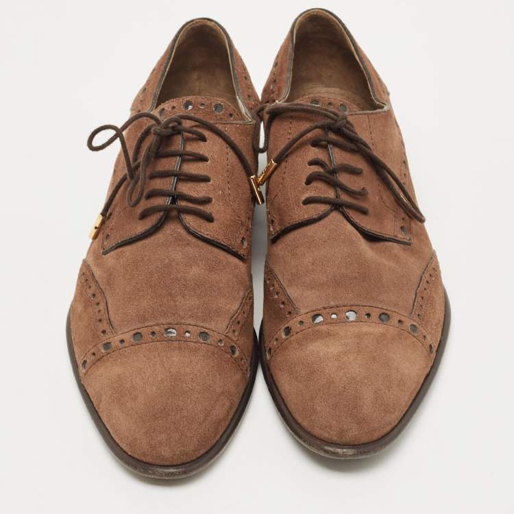 Pre Owned Louis Vuitton Brown Suede Lace Up Brogue Derby Size 38