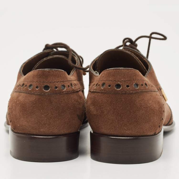Pre Owned Louis Vuitton Brown Suede Lace Up Brogue Derby Size 38