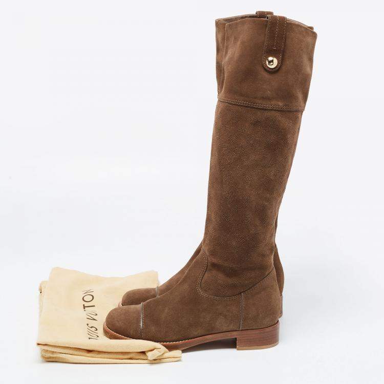 Pre Owned Louis Vuitton Brown Suede Knee Length Boots Size 38