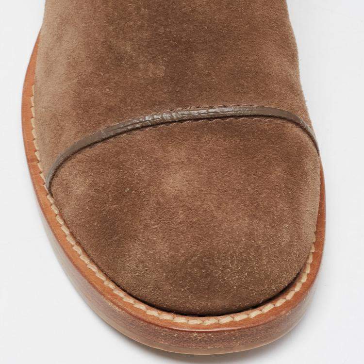 Pre Owned Louis Vuitton Brown Suede Knee Length Boots Size 38