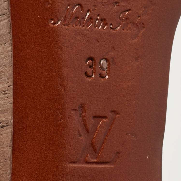 Pre Owned Louis Vuitton Brown Leather Vedette Wedge Sandals Size 39