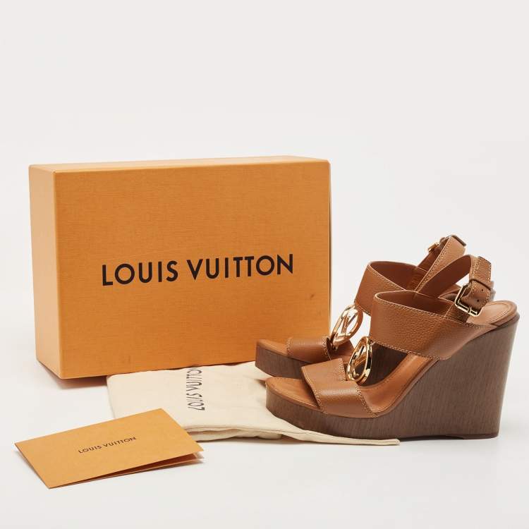 Pre Owned Louis Vuitton Brown Leather Vedette Wedge Sandals Size 39