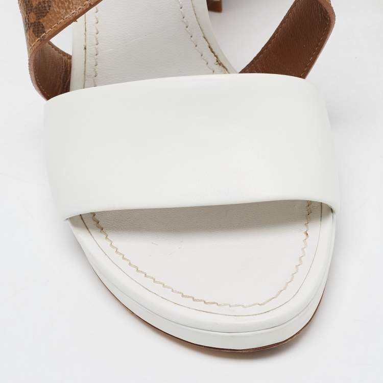 Pre Owned Louis Vuitton White/Brown Monogram Canvas and Leather Matchmake Ankle Strap Sandals Size 39