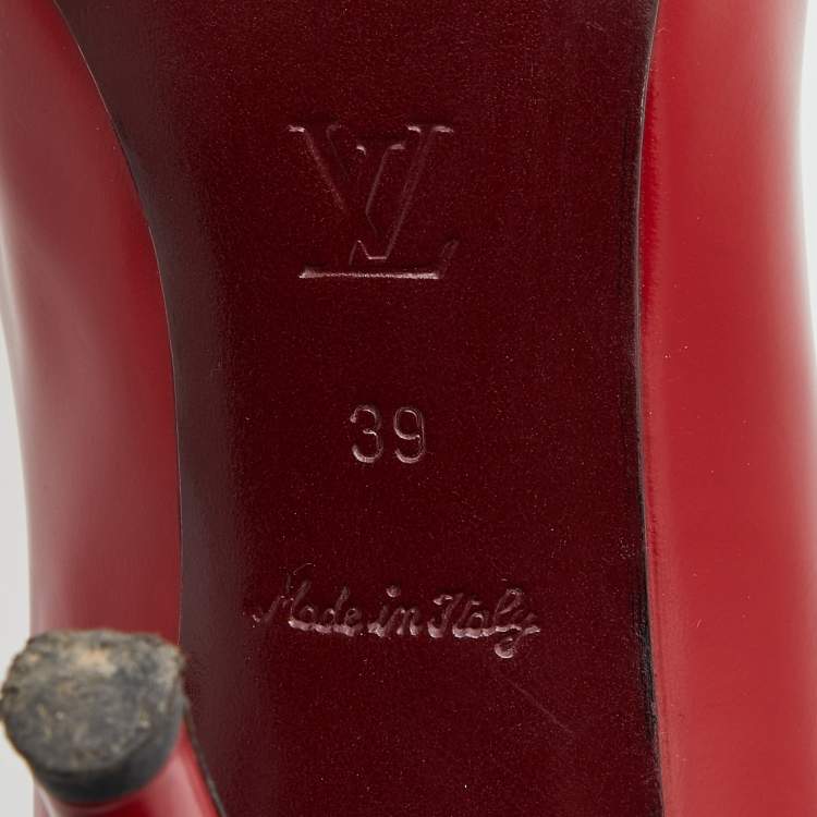 Pre Owned Louis Vuitton Red Leather and Satin Crystal Embellished Pumps Size 39