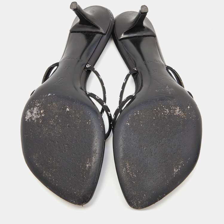 Pre Owned Louis Vuitton Black Monogram Satin Citizen Thong Sandals Size 37