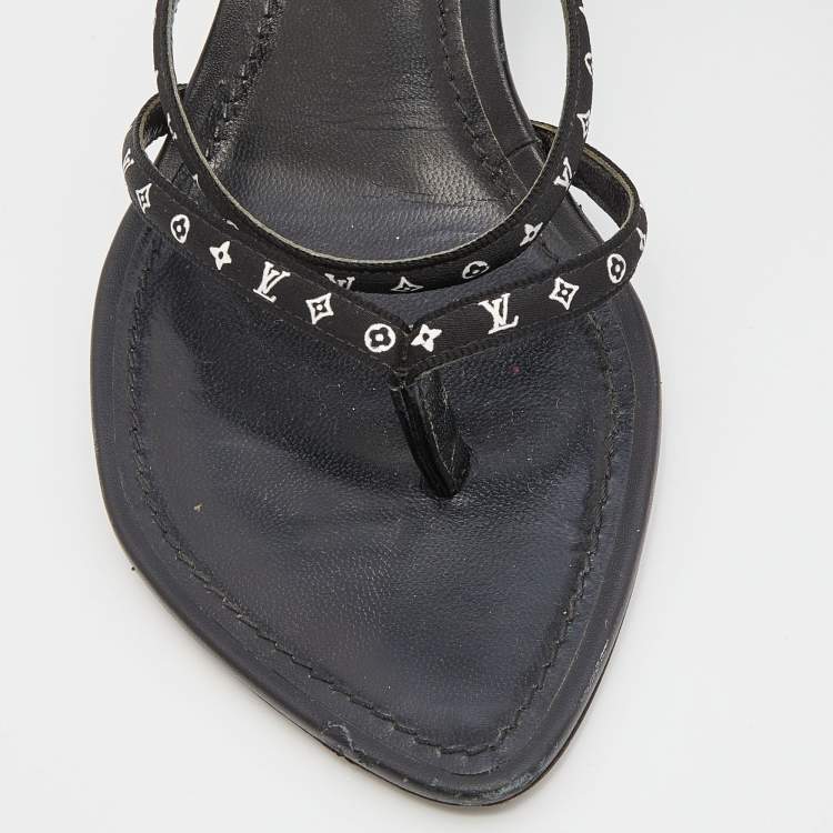 Pre Owned Louis Vuitton Black Monogram Satin Citizen Thong Sandals Size 37