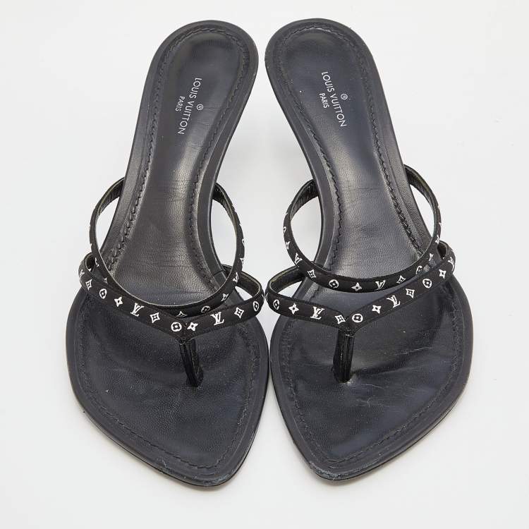 Pre Owned Louis Vuitton Black Monogram Satin Citizen Thong Sandals Size 37