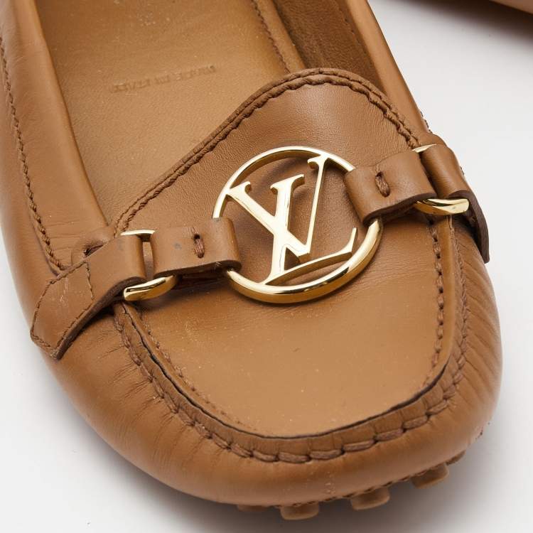 Pre Owned Louis Vuitton Brown Leather Dauphine Loafers Size 37.5