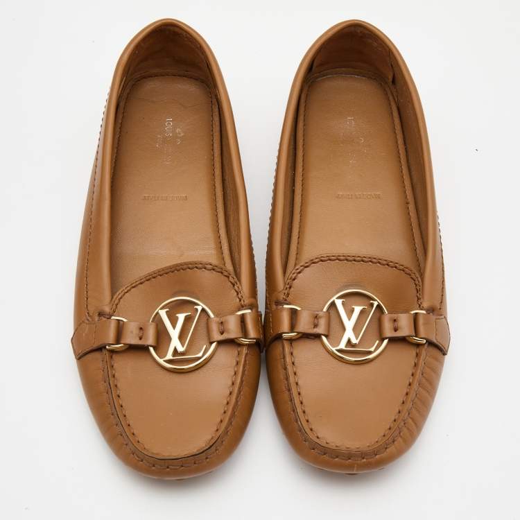 Pre Owned Louis Vuitton Brown Leather Dauphine Loafers Size 37.5