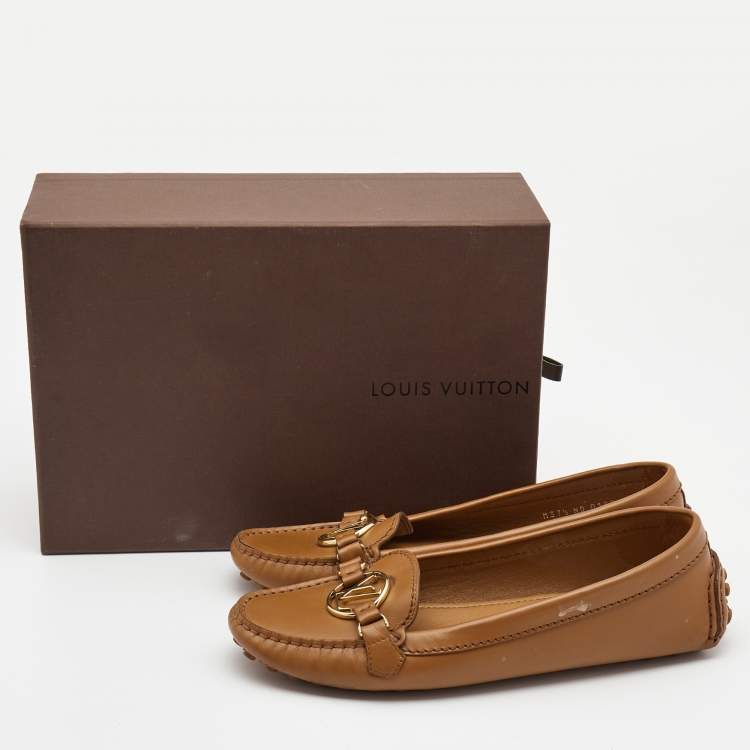 Pre Owned Louis Vuitton Brown Leather Dauphine Loafers Size 37.5