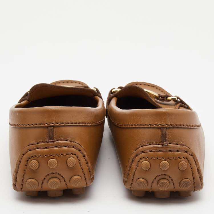 Pre Owned Louis Vuitton Brown Leather Dauphine Loafers Size 37.5