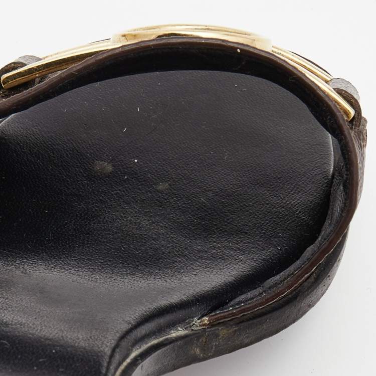 Pre Owned Louis Vuitton Brown Monogram Canvas Lock It Sandals Size 37