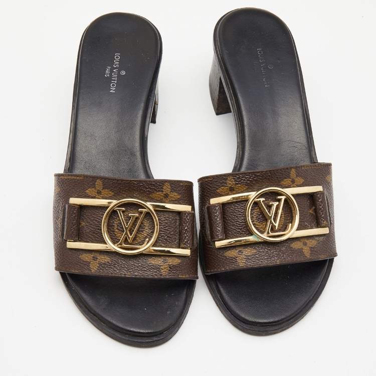 Pre Owned Louis Vuitton Brown Monogram Canvas Lock It Sandals Size 37