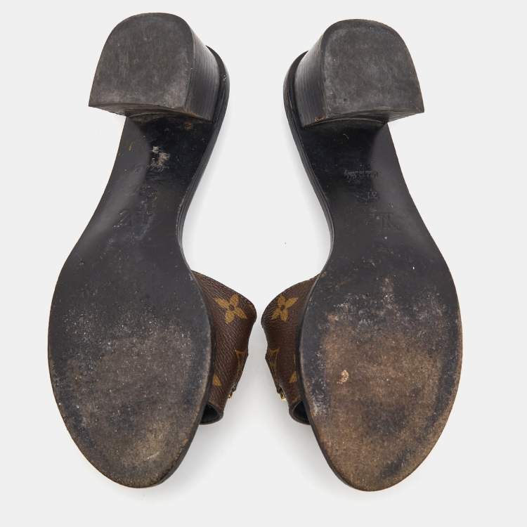 Pre Owned Louis Vuitton Brown Monogram Canvas Lock It Sandals Size 37