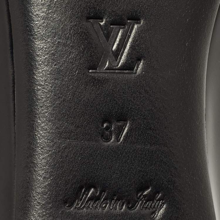 Pre Owned Louis Vuitton Black Leather Square Detail Ballet Flats Size 37