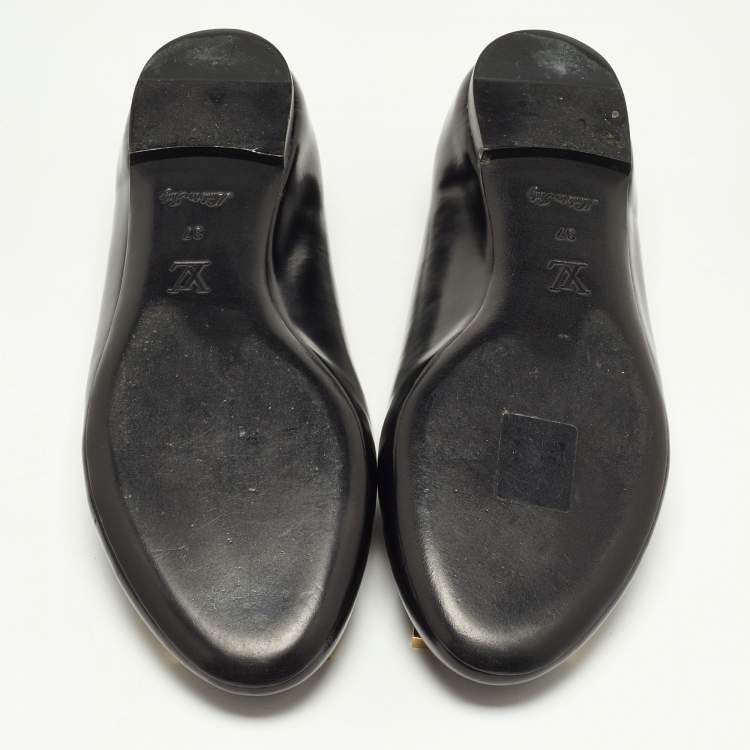 Pre Owned Louis Vuitton Black Leather Square Detail Ballet Flats Size 37