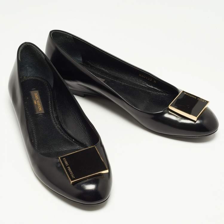 Pre Owned Louis Vuitton Black Leather Square Detail Ballet Flats Size 37